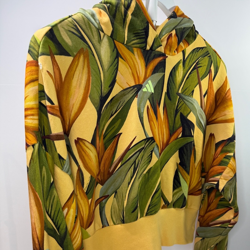 FARM Rio x ADIDAS Yellow Floral Cropped Hoodie - Picture 2 of 6